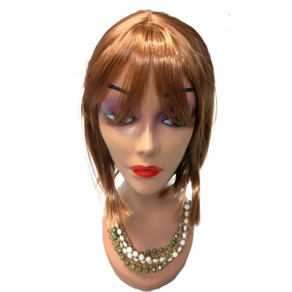 Vintage plastic gold and three color bead strand necklace with matching earrings - Picture 5 of 7